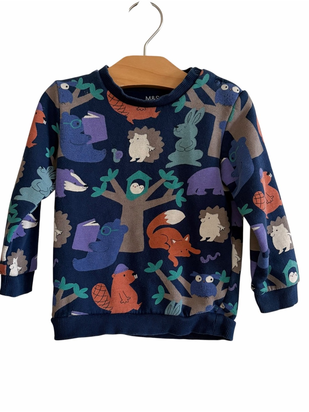 M&S Navy Woodland Animal Long-Sleeve Top